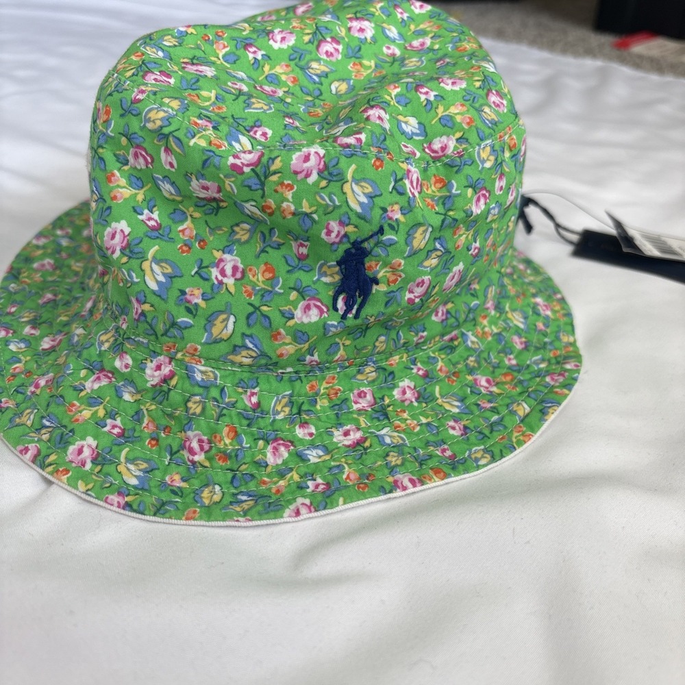 Vintage Polo‎ Ralph Lauren Bucket Hat Reversible Sz S/M green blue/Floral Preppy
